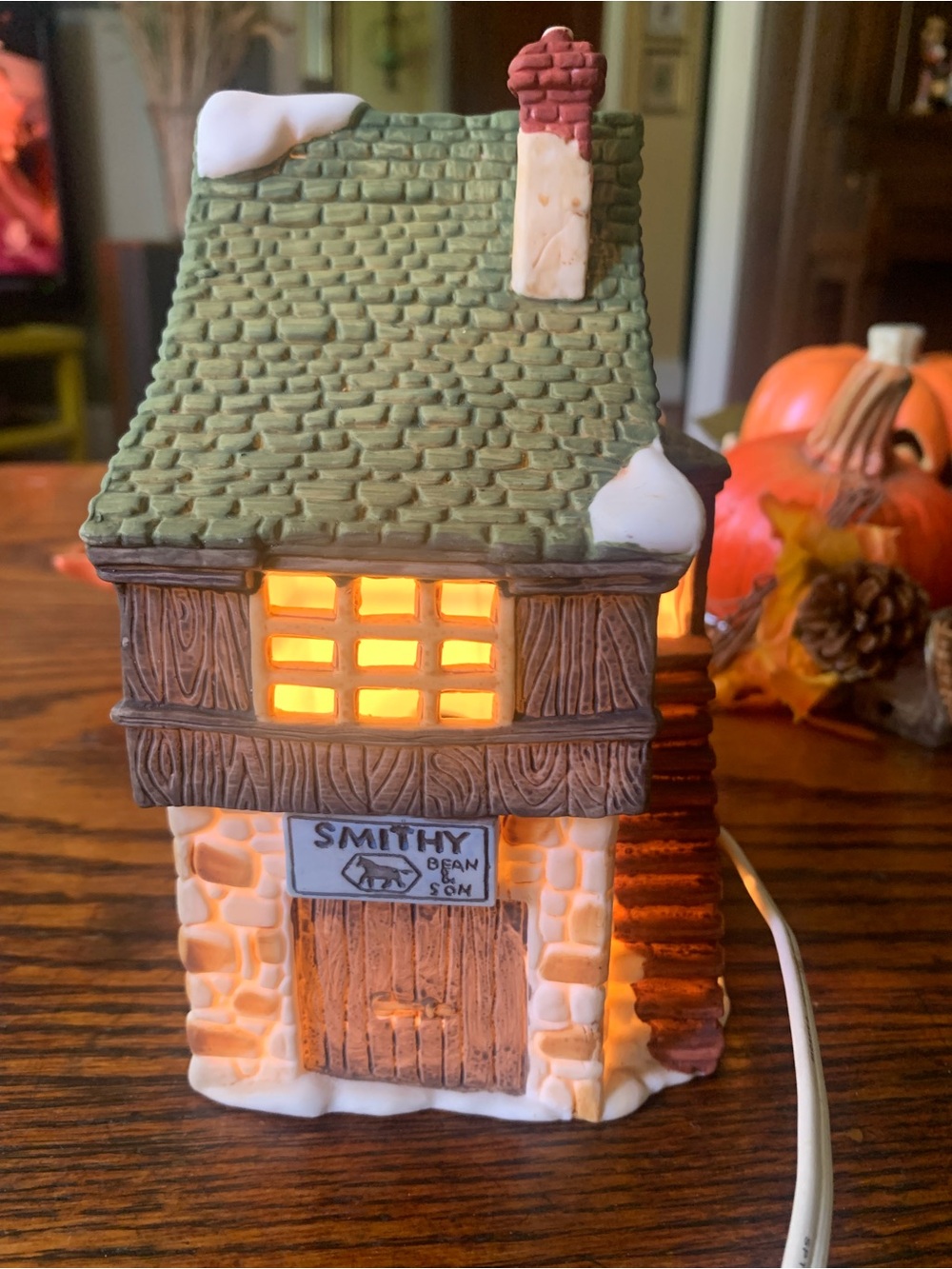 Green Roof Ceramic Holiday Cottage Light - Smithy Sign